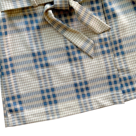 LOFT | NWOT BLUE PLAID BELTED SKIRT ZIPPER BACK | 12 PETITE - Picture 3 of 9